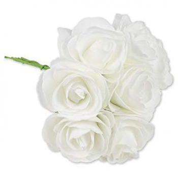 8 roses blanches en mousse avec tige