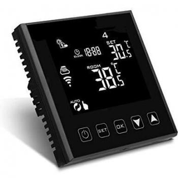 Termostato Wi-Fi con TouchScreen Nero 220V per Riscaldamento Termosifone Ad Acqua, Compatibile con Alexa e Google Home