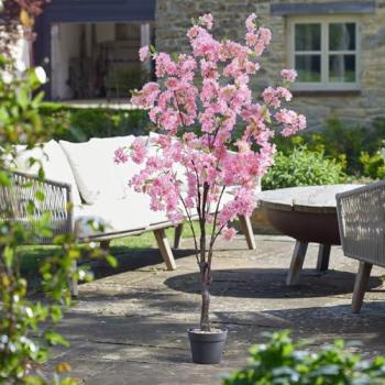 Faux Pink Cherry Tree with Black Planter – Indoor/Outdoor Décor