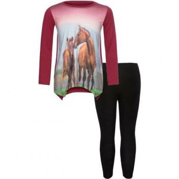 Mädchen Langarmshirt und Leggings Set mit Pferden