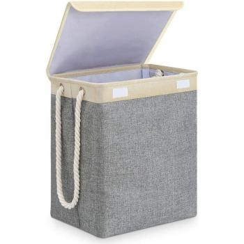 Large Collapsible Linen Laundry Hamper with Lid