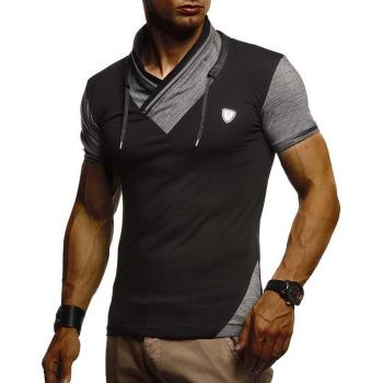 Leif Nelson Herren T-Shirt Stehkragen Slim Fit Baumwolle Schwarz XX-Large