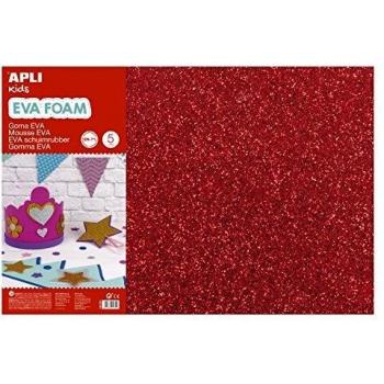 Apli pack de 3 goma eva purpurina 600 x 400 mm grosor 2 mm impermeable moldeable al calor color rojo