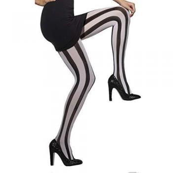 Fever Women's Black and White Striped Opaque Tights, One Size