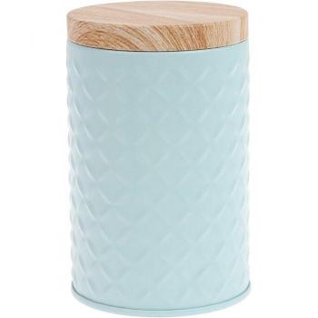 Contenedor Redondo de Hierro con Tapa de Grano de Madera
