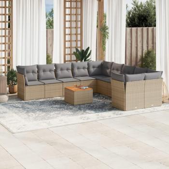Ensemble de jardin 11 pcs avec coussins en résine tressée beige