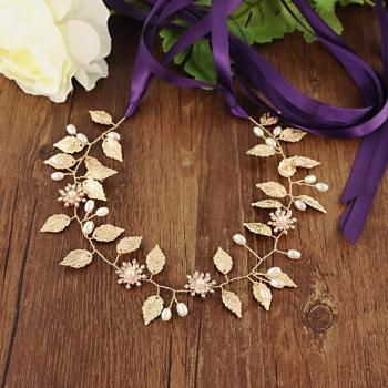 Pearl and Golden Leaf Floral Bridal Sash