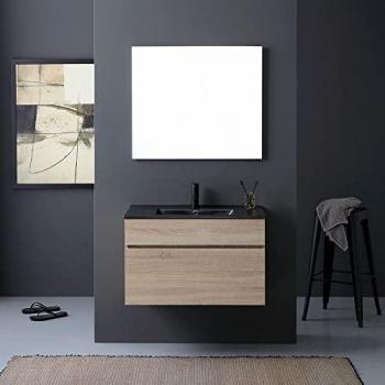 Valentina Kiamami mobile bagno sospeso 90 cm con cassetto effetto legno e lavabo nero sole