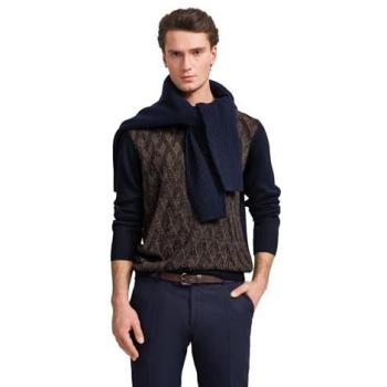 Bugatti Strickpullover, mit 2-farbigem Rautenmuster cognac