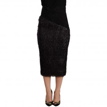 Black High Waist Pencil Midi Viscose Skirt
