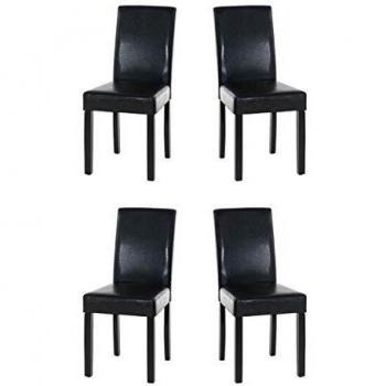 Set de 4 sillas de comedor Ina en polipiel marrón y negro con respaldo alto y base de madera
