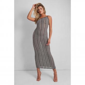 Kaiia One Shoulder Maxi Dress Black and White Stripe