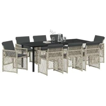 Rattan Garden Table Set – 9 Pieces, Light Grey Finish