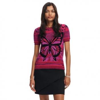 Camiseta de Manga Corta Desigual Mariposas Rosa