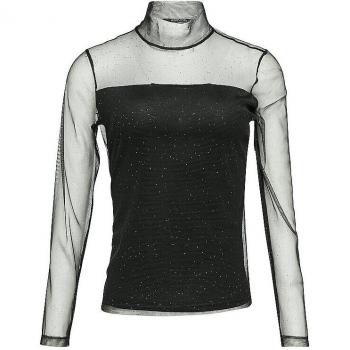 Mesh-Longsleeve T-Shirt für Damen, glitzernd, schwarz, Größe 34