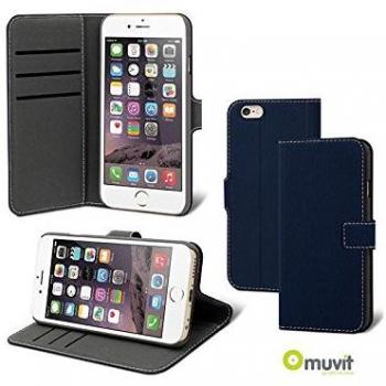 Muvit Folio Stand Wallet 3 Cartes Tissu Bleu pour Apple iPhone 6/6S/7/8