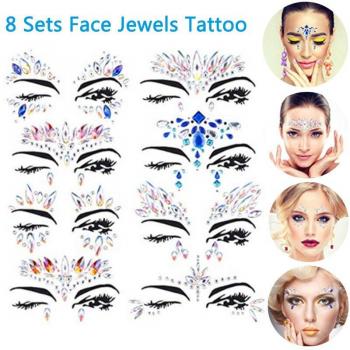 8 Pack Mermaid Crystal Face Jewels Stickers