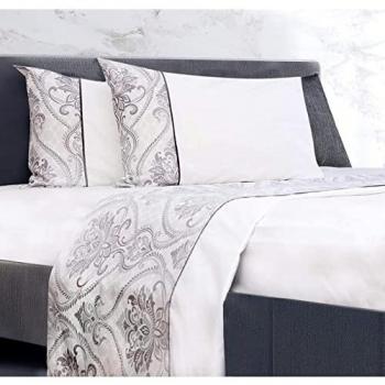 Marsala Home White & Grey Damask Bedding Set