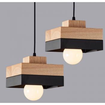 Industrial Vintage Hanging Lamp – 2‑Piece Black Square Fixture
