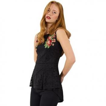 Blouse Joe Brown N°1 : Noire, Broderie en Dentelle, Sans Manches