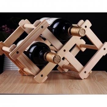 Wooden 3‑Bottle Foldable Wine Shelf