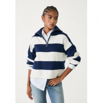 Stradivarius Zip-On Navy Blue Knitted Jumper XL