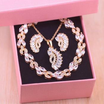 Risenj Marquise Red Stone Earring Necklace Bracelet Set