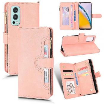 Estuche Premium de Cuero Rosa OnePlus Nord 2 5G – Bolsillo Zipper + Tarjetero