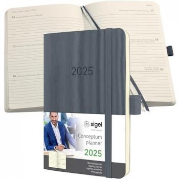 Sigel Buchkalender SIGEL Kalender Wochenkalender Conceptum 2025 C2537, Gummibandverschluss, Stiftschlaufe