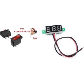 5 Pcs Red Neon Light Rocker Switch 2 Pin SPST AC 16A/250V 20A/125V & 1 Small Red LED Display 0.36 Inch