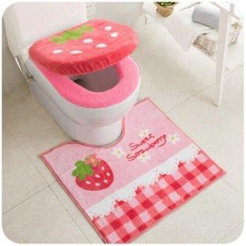 3pcs Soft Toilet Set with Cartoon Lid Cover and Bath Mat