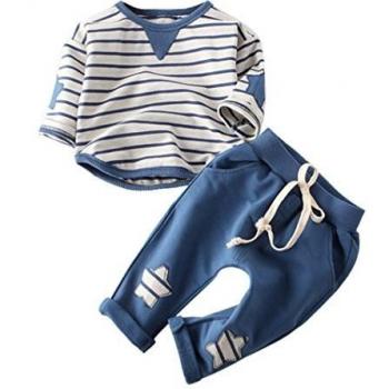 RETUROM Conjuntos de Ropa de Invierno para Niños, Camiseta de Algodón a Rayas y Pantalones Sólidos