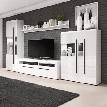 Hochglanz Wohnwand TURDA-83, modern mit Glas und LED-Beleuchtung, B/H/T: ca. 340/204/50 cm