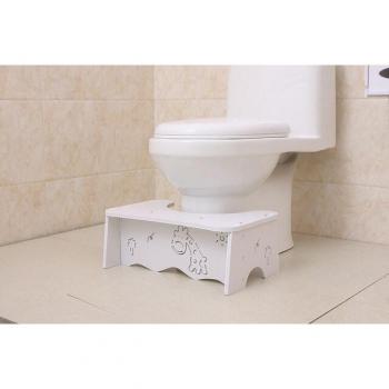 Squatting Toilet Stool, 17.5cm Height, Wood Plastic, Hollow Rose and Deer Pattern, White