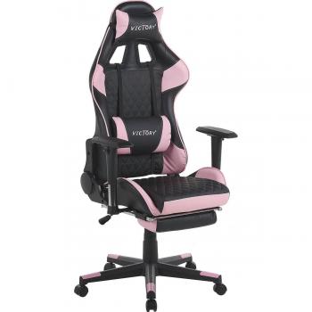 Beliani VICTORY Gaming-Stuhl, Schwarz/Rosa, Leder, 132 cm hoch, 38 cm breit, 48 cm tief