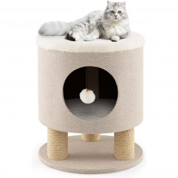 Sgabello per Gatti con Tiragraffi e Cuccia Beige