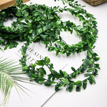 Wedding Car Flower Garland – 7 m Silk Green Leaves on Iron Wire for Automotive Décor