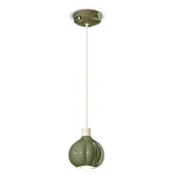 Retrokunst Hängelampe aus Metall & Keramik – 13 cm rund, farngrün, max. 134 cm