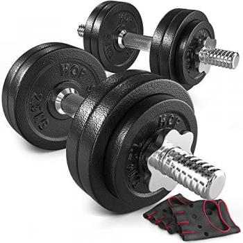 Haltères en fonte Hop-Sport 30 kg avec barres courtes et disques en fonte