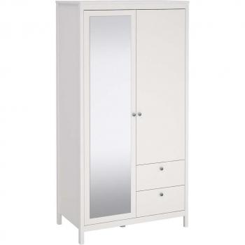 White Madrid Wardrobe with 1 Door, Mirror & 2 Drawers
