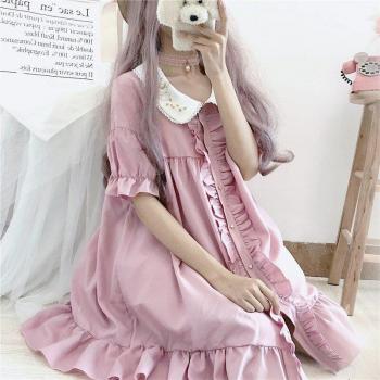 Loose Short-Sleeved Ruffled Dress