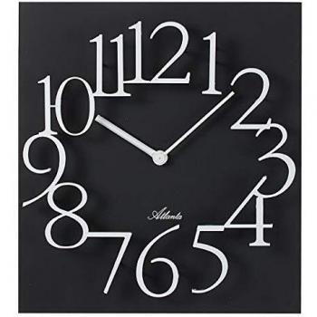 Quarz-Wanduhr Atlanta 4511/7, Schwarz, Eckig