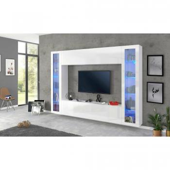 LuceVita Parete Attrezzata Luigi 260x30h180 Bianco Lucido con Due Vetrine