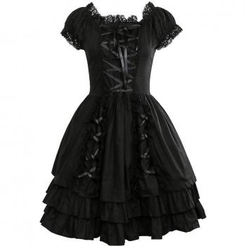 Layered Cotton Short Sleeve Gothic Dress