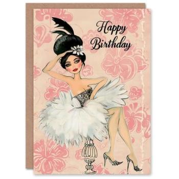 Pink Showgirl Flower Pattern Birthday Card – Women's Collection