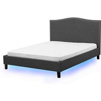 Beliani Lit Montpellier 160 x 200 cm Tissu Gris LED Multicolore