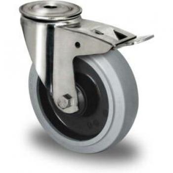 Edelstahl‑Gefäß‑Lenkrolle 200 mm Ø, Doppelstopp‑Mechanismus
