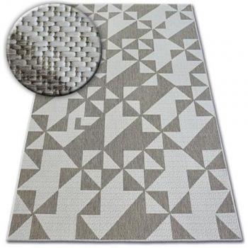 Tapis En Corde Sizal Floorlux 20489 Champagne – Gris Foncé et Beige Triangles 160x230 cm