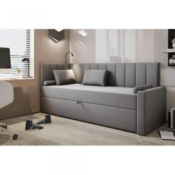 Lit Boxspring Trada 90x200 gris Velours – Matelas Rèssorts Intégré + Stockage LED