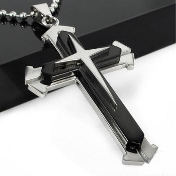 Three-Layer Men's Punk Necklace with Jesus Cross Pendant